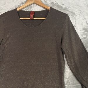 Olsen Blouse 6 Brown Shimmer Metallic Knit Scoop Neck Y2K Holiday Chic Boho